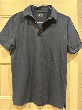 Simons Navy Polo with Orange Button Detail